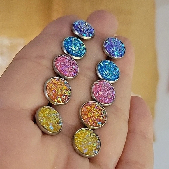 Pastel Druzy Stud Earrings, choice of color - Picture 7 of 9